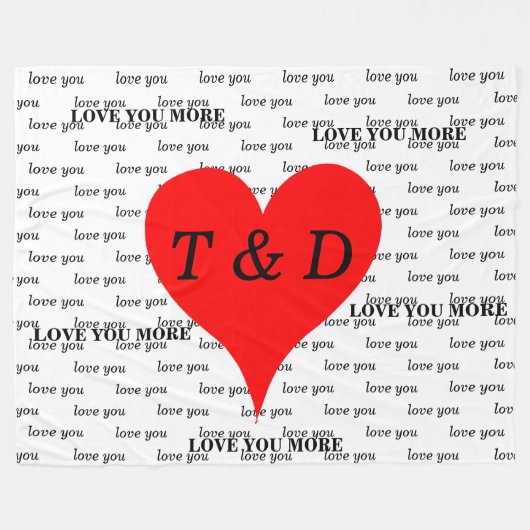 Rote Herzen Liebe Sie Liebe Sie mehr Monogramm Fleecedecke (Vorderseite (Horizontal))