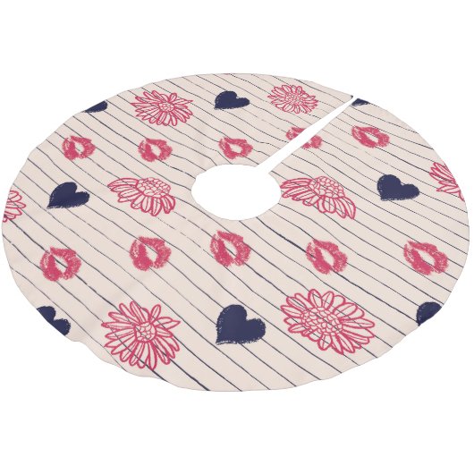 Rote Herzen, Lippen, Gänsehaut. Polyester Weihnachtsbaumdecke (Schrägansicht)