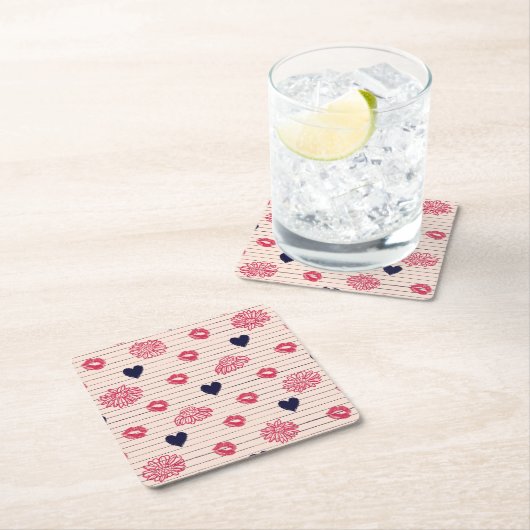 Rote Herzen, Lippen, Gänsehaut. Rechteckiger Pappuntersetzer (Vor Ort)