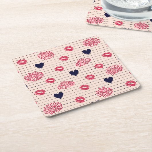 Rote Herzen, Lippen, Gänsehaut. Rechteckiger Pappuntersetzer (angewinkelt)