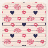 Rote Herzen, Lippen, Gänsehaut. Rechteckiger Pappuntersetzer (Vorderseite)