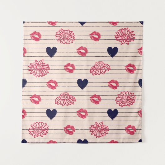 Rote Herzen, Lippen, Gänsehaut. Wandteppich (Vorderseite)