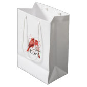 Rote Herzen Love Birds Mittlere Geschenktüte (Vorderseite Schrägansicht)