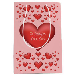 Rote Herzen mit benutzerdefiniertem Text Mittlere Geschenktüte