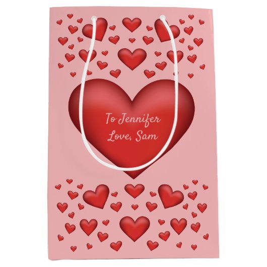 Rote Herzen mit benutzerdefiniertem Text Mittlere Geschenktüte (Vorderseite)