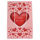 Rote Herzen mit benutzerdefiniertem Text Mittlere Geschenktüte (Rückseite)