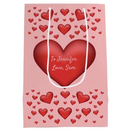 Rote Herzen mit benutzerdefiniertem Text Mittlere Geschenktüte (Rückseite)