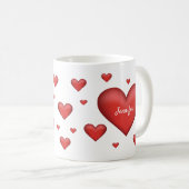 Rote Herzen mit individuellem Namen Kaffeetasse (VorderseiteRechts)