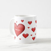 Rote Herzen mit individuellem Namen Kaffeetasse (Vorderseite Links)