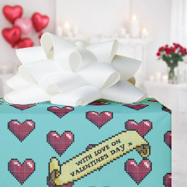 Rote Herzen mit Liebe am Valentinstag 80er Retro Geschenkpapier