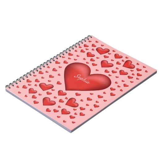 Rote Herzen mit personalisierbarem Text Notizblock (Linke Seite)