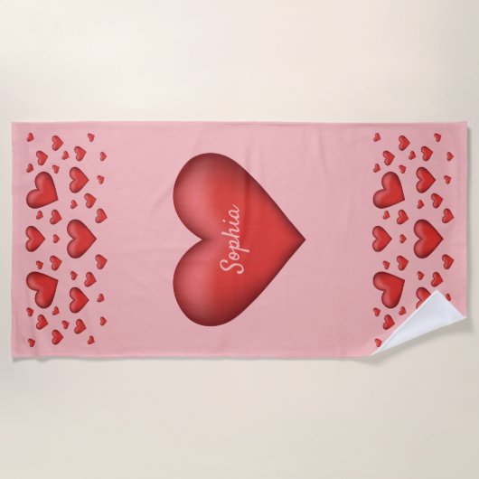 Rote Herzen mit personalisierbarem Text Strandtuch (Vorderseite)