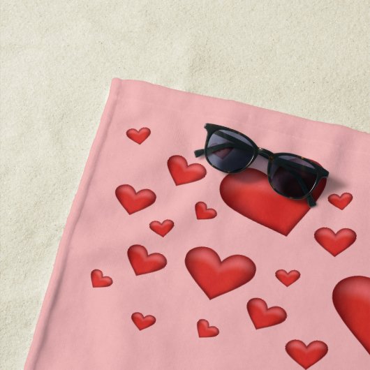 Rote Herzen mit personalisierbarem Text Strandtuch (Beispiel)