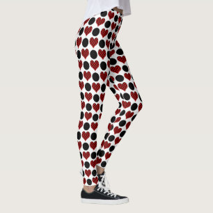 Rote Herzen mit Punkten und schwarze Kreise Muster Leggings