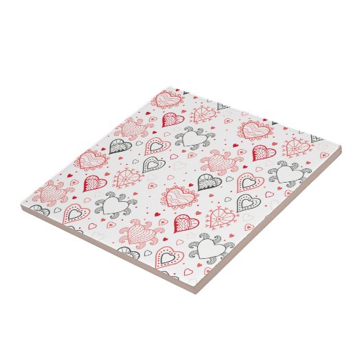 Rote Herzen mit schwarzem Akzent-Muster Fliese (Seite)