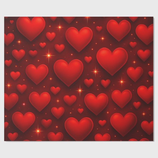 Rote Herzen mit Sternen Muster Geschenkpapier (Flach)