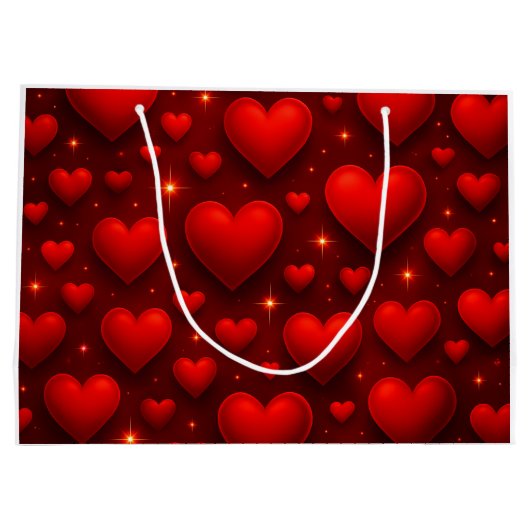 Rote Herzen mit Sternen Muster Große Geschenktüte (Rückseite)