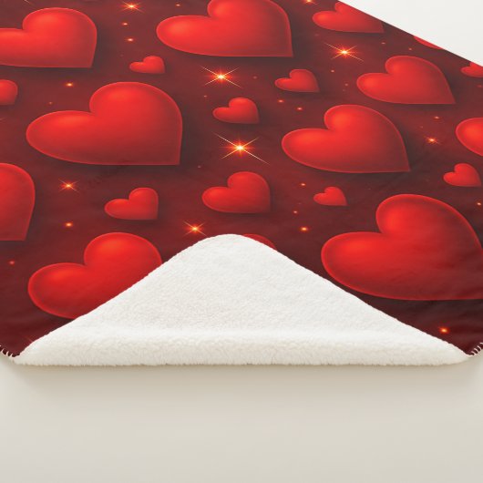 Rote Herzen mit Sternen Muster Sherpadecke (3/4)