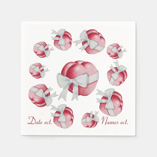 rote Herzen mit weißem Band für Hochzeiten gebunde Serviette (Vorderseite)