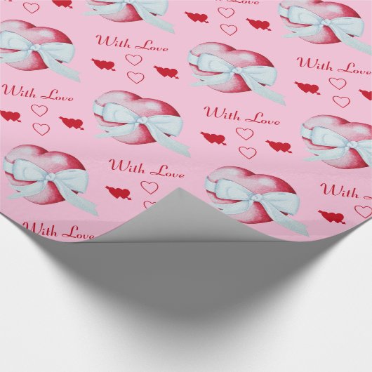 Rote Herzen mit weißem Bogen romantisch Geschenkpapier (Ecke)