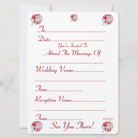 Rote Herzen mit weißem Bugband Hochzeit lädt ein Einladung (Rückseite)