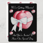 Rote Herzen mit weißem Bugband Hochzeit lädt ein Einladung (Vorne/Hinten)