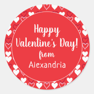 Rote Herzen Personalisiert Frohen Valentinstag Runder Aufkleber