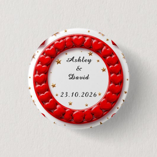 Rote Herzen Rahmen Button (Vorderseite)