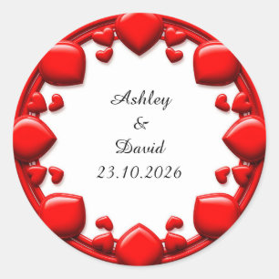 Rote Herzen Rahmen Runder Aufkleber