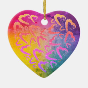 Rote Herzen Regenbogen Keramik Ornament