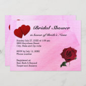 Rote Herzen, Rose und rosa Texturiertes Brautparty Einladung (Vorne/Hinten)