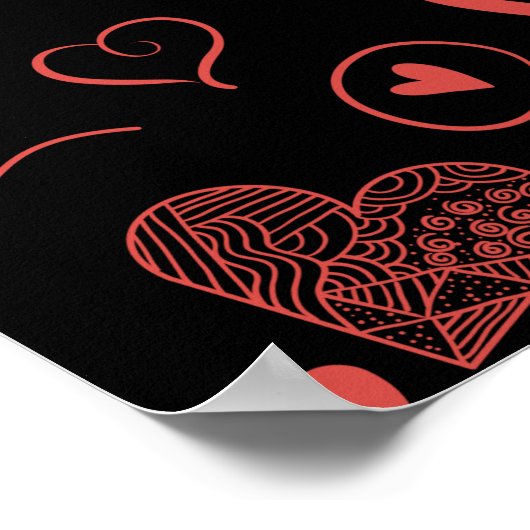 rote Herzen - schwarzer Hintergrund Poster (Ecke)