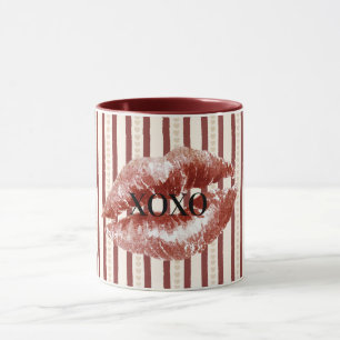 Rote Herzen Streifen XOXO Kuss Lippen Tasse