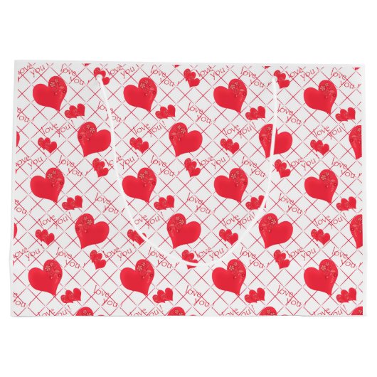 Rote Herzen, Text, "Liebe du" . Große Geschenktüte (Rückseite)