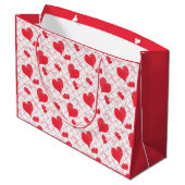 Rote Herzen, Text, "Liebe du" . Große Geschenktüte (Rückseite Schrägansicht)