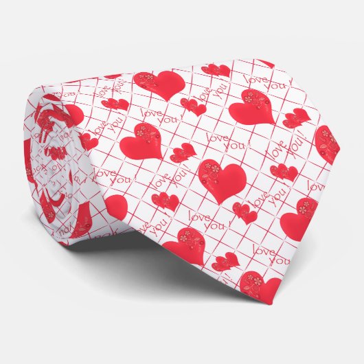 Rote Herzen, Text, "Liebe du" . Krawatte (Gerollt)