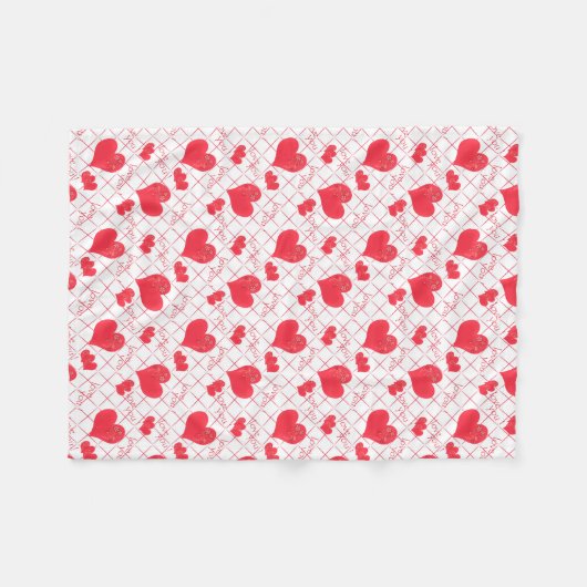 Rote Herzen, Text, "Liebe du", rot und weiß. Fleecedecke (Vorderseite (Horizontal))