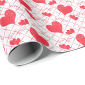 Rote Herzen, Text, "Liebe du", rot und weiß. Geschenkpapier (Rolleneckpunkt)