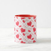 Rote Herzen, Text, "Liebe du", rot und weiß. Tasse (Zentrum)
