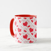 Rote Herzen, Text, "Liebe du", rot und weiß. Tasse (Vorderseite Links)