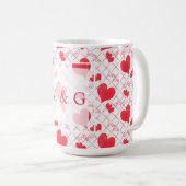 Rote Herzen, Text, "Liebe du", rot-weiß, Karo Kaffeetasse (VorderseiteRechts)