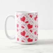 Rote Herzen, Text, "Liebe du", rot-weiß, Karo Kaffeetasse (Links)
