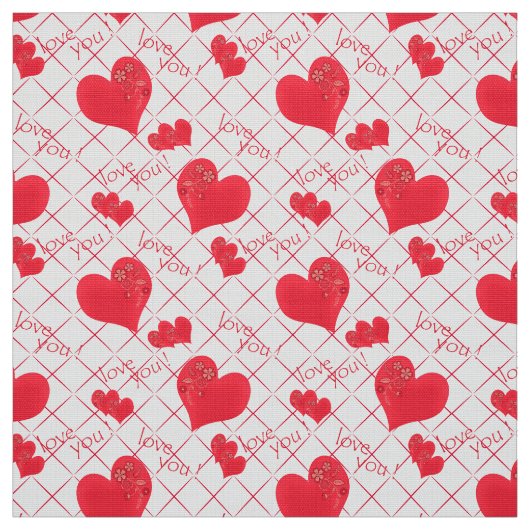 Rote Herzen, Text, "Liebe du" . Stoff (Muster)