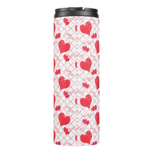 Rote Herzen, Text, "Liebe du" . Thermosbecher (Rückseite)