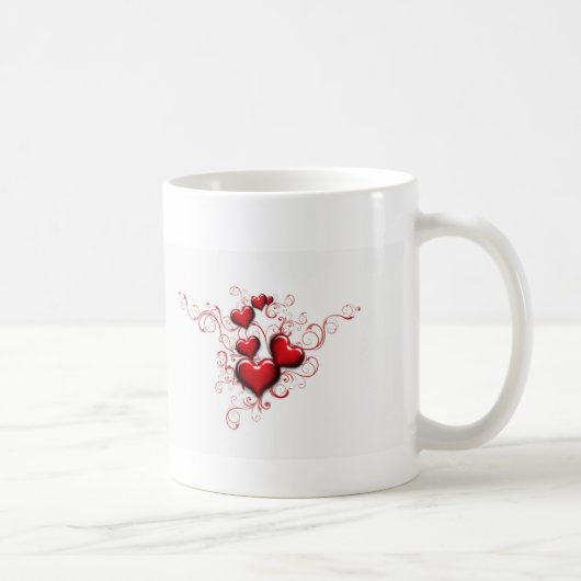 Rote Herzen und Bänder Kaffeetasse (Rechts)