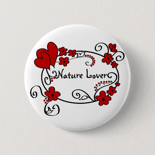 Rote Herzen und Blumen - Knopf Button (Vorderseite)