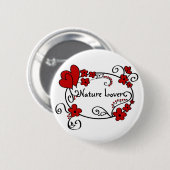 Rote Herzen und Blumen - Knopf Button (Vorne & Hinten)