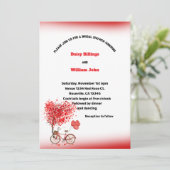 Rote Herzen und Fahrradverheiratung Einladung (Stehend Vorderseite)