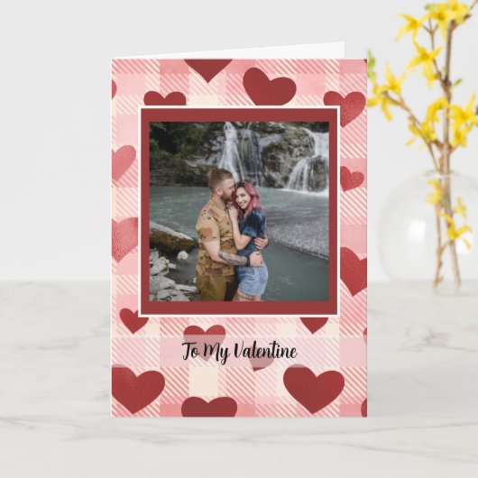 Rote Herzen und Kariert rosa Karte (Gelbe Blume)