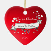 Rote Herzen und Multifunktionsleisten-Foto Keramik Ornament (Hinten)